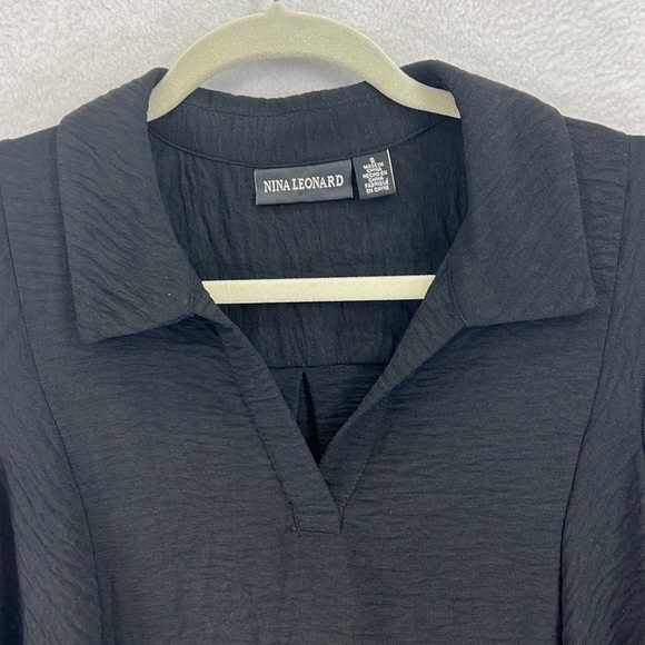 Nina Leonard Notched Neck Tunic Women’s Sz S Black Textured Polyester Knit - Picture 3 of 12